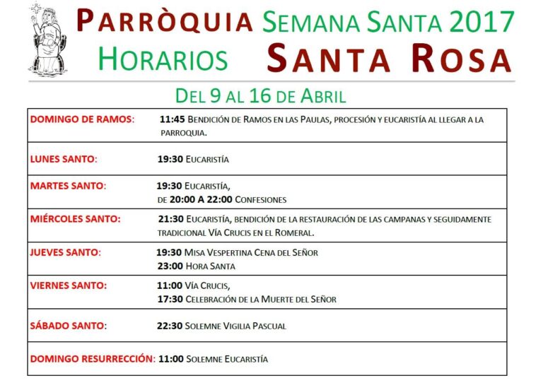 Horaris Setmana Santa 2017