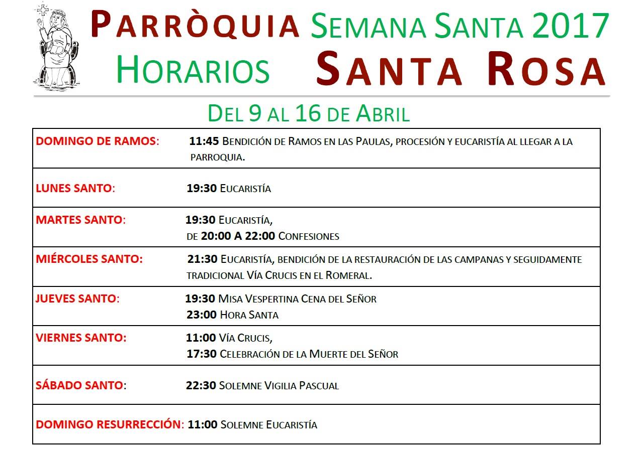 Horaris Setmana Santa 2017