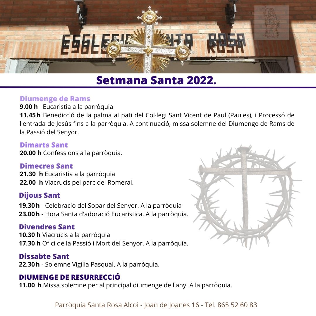 Horaris Setmana Santa Parròquia Santa Rosa 2022